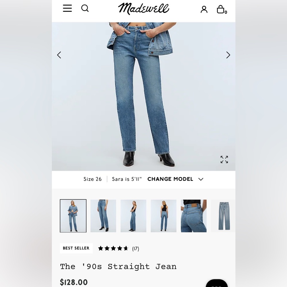 Madewell 90s Straight Jeans Size 29T